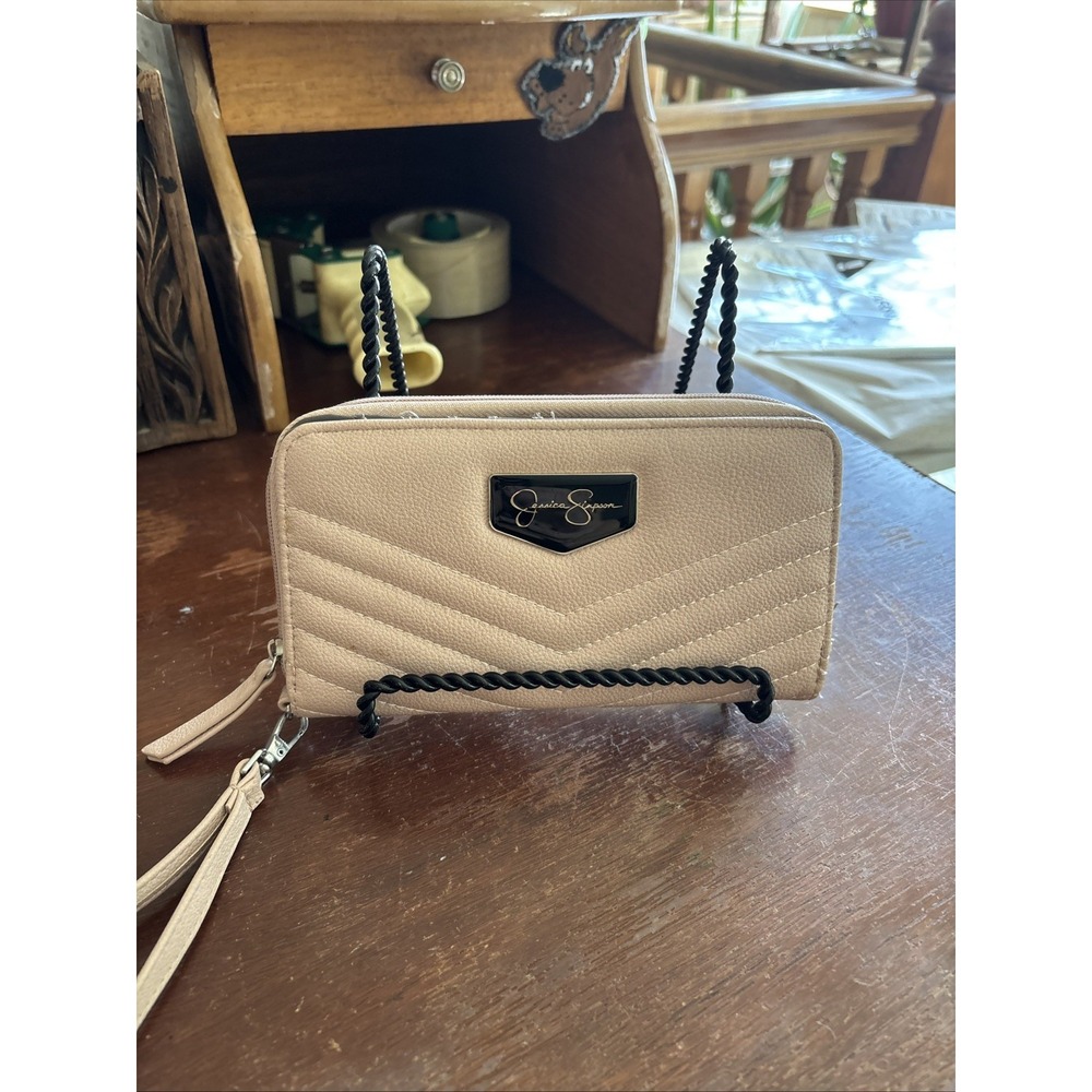 JESSICA SIMPSON PINK FAUX LEATHER WALLET WRISTLET